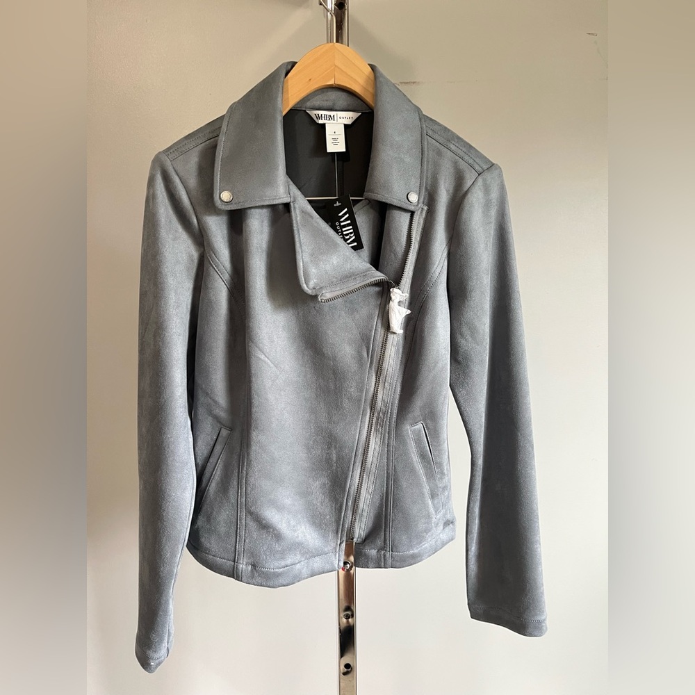 NWT White House Black Market Faux Suede Moto Jacket Gray Night Owl 4